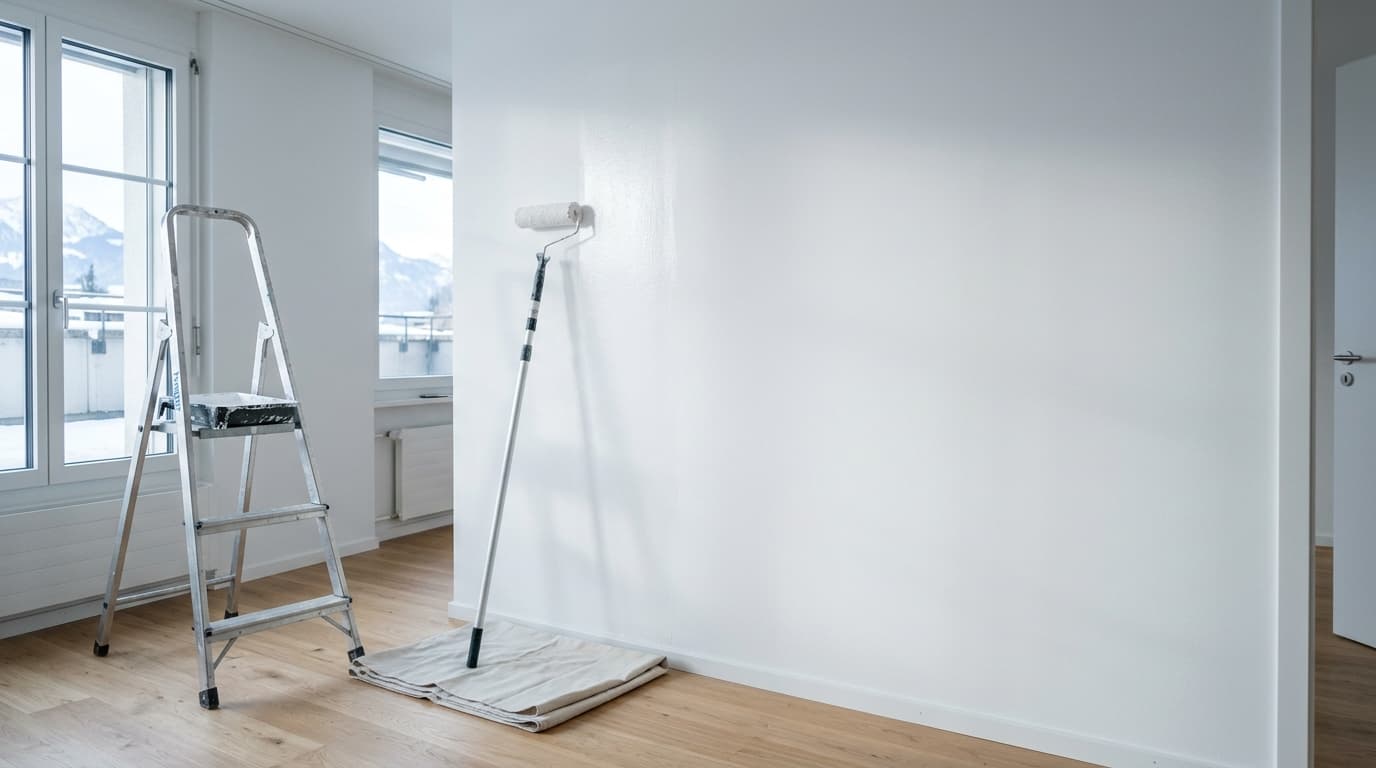 Frisch und makellos gestrichene weisse Wand in einer Basler Wohnung — CM Cengiz Glanzwerk